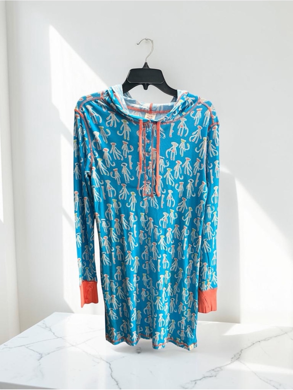 New Munki Munki Sock Monkey Hooded Nightgown Sleep Shirt Womens Small